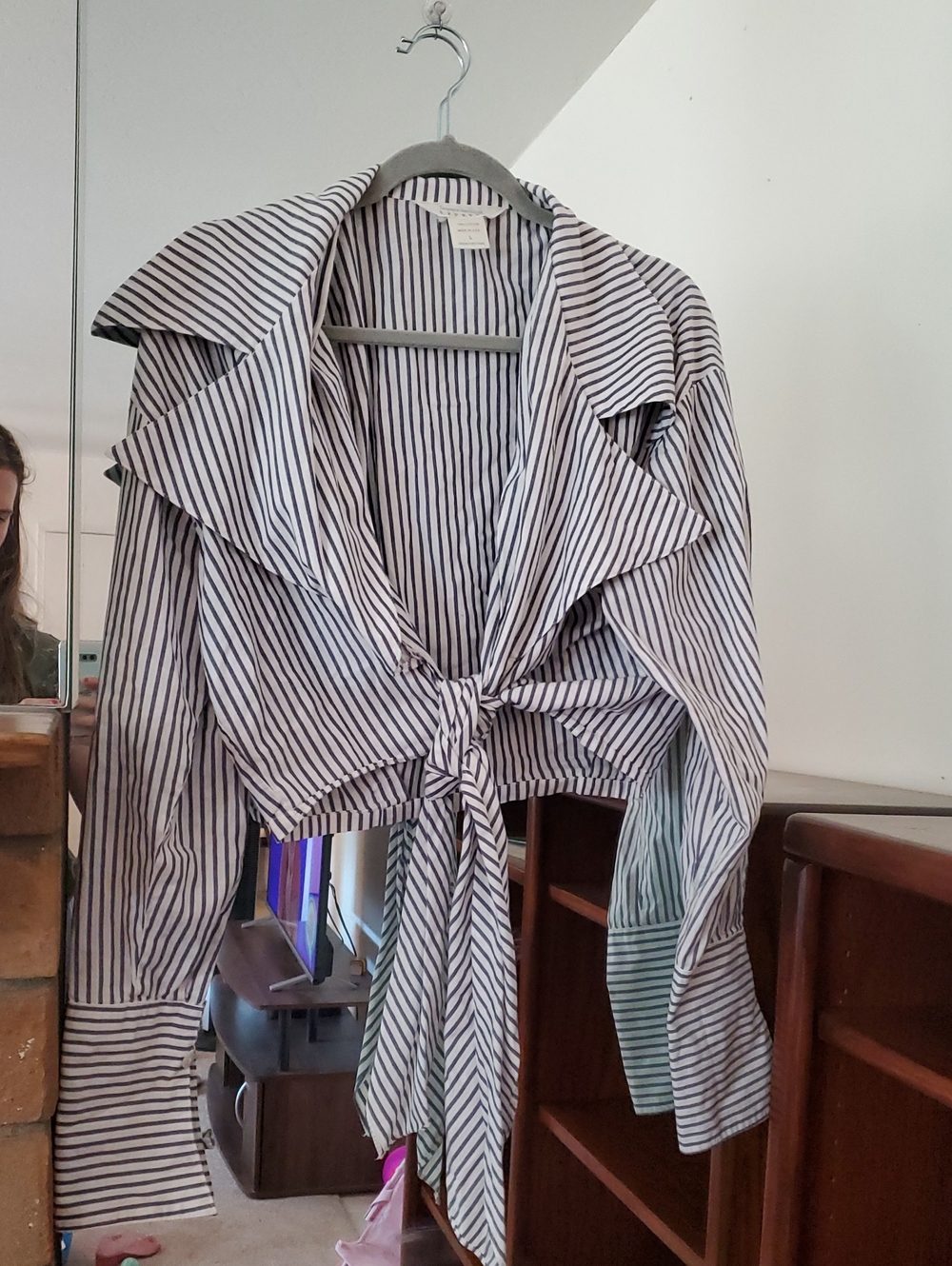 Express Navy & White Vertical Stripe Button Shirt